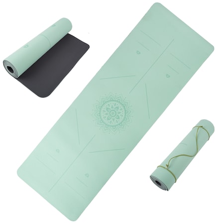 Wakeman Yoga Mat with Alignment Marks - Lightweight Mat with Carry Strap by Mint/Black 80-FIT1000